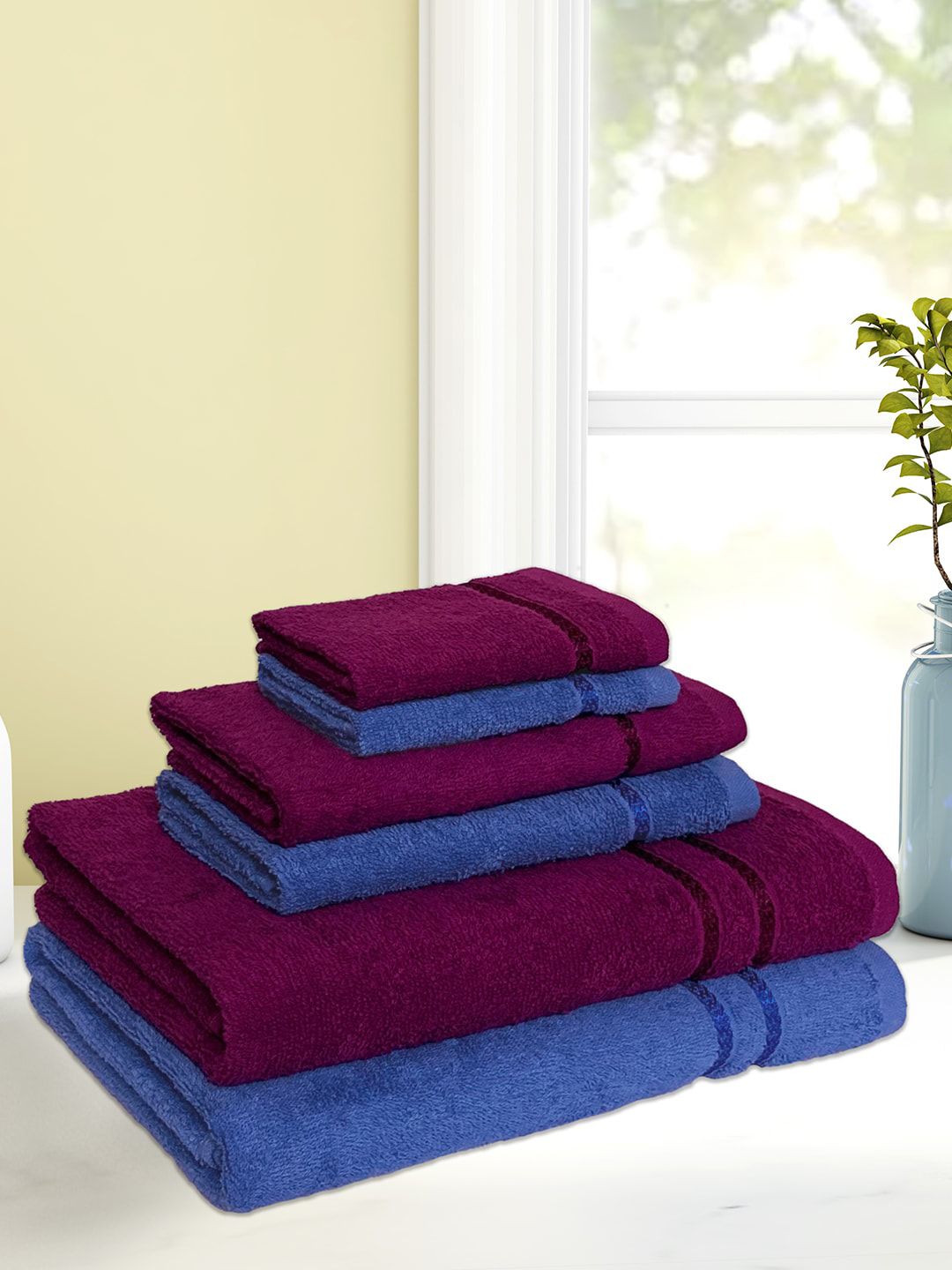 SPACES Set Of 6 Solid Cotton 380 GSM Towel Set Price in India