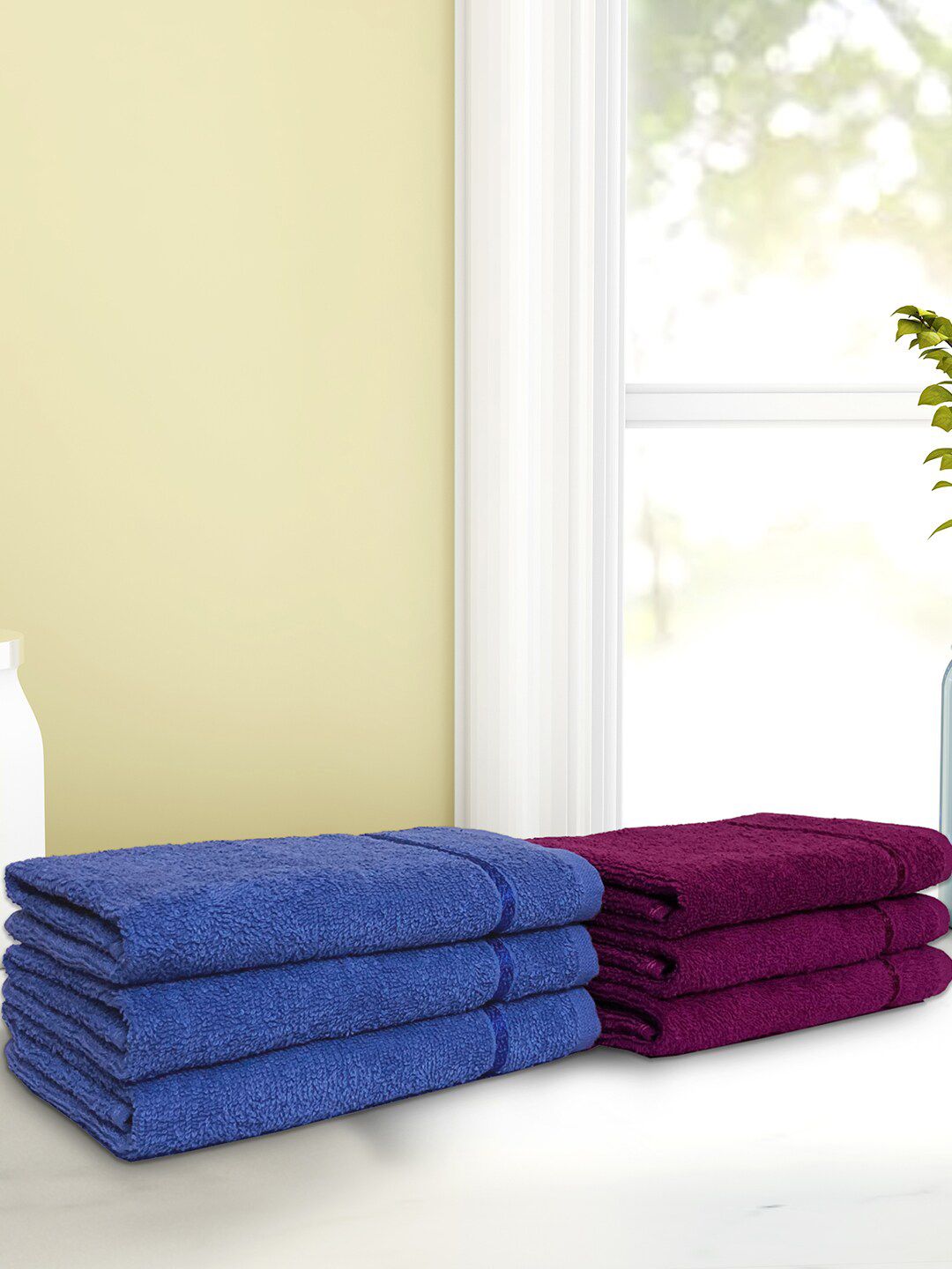 SPACES Set Of 6 Solid Cotton High Absorbency 380 GSM Hand Towel Set Price in India