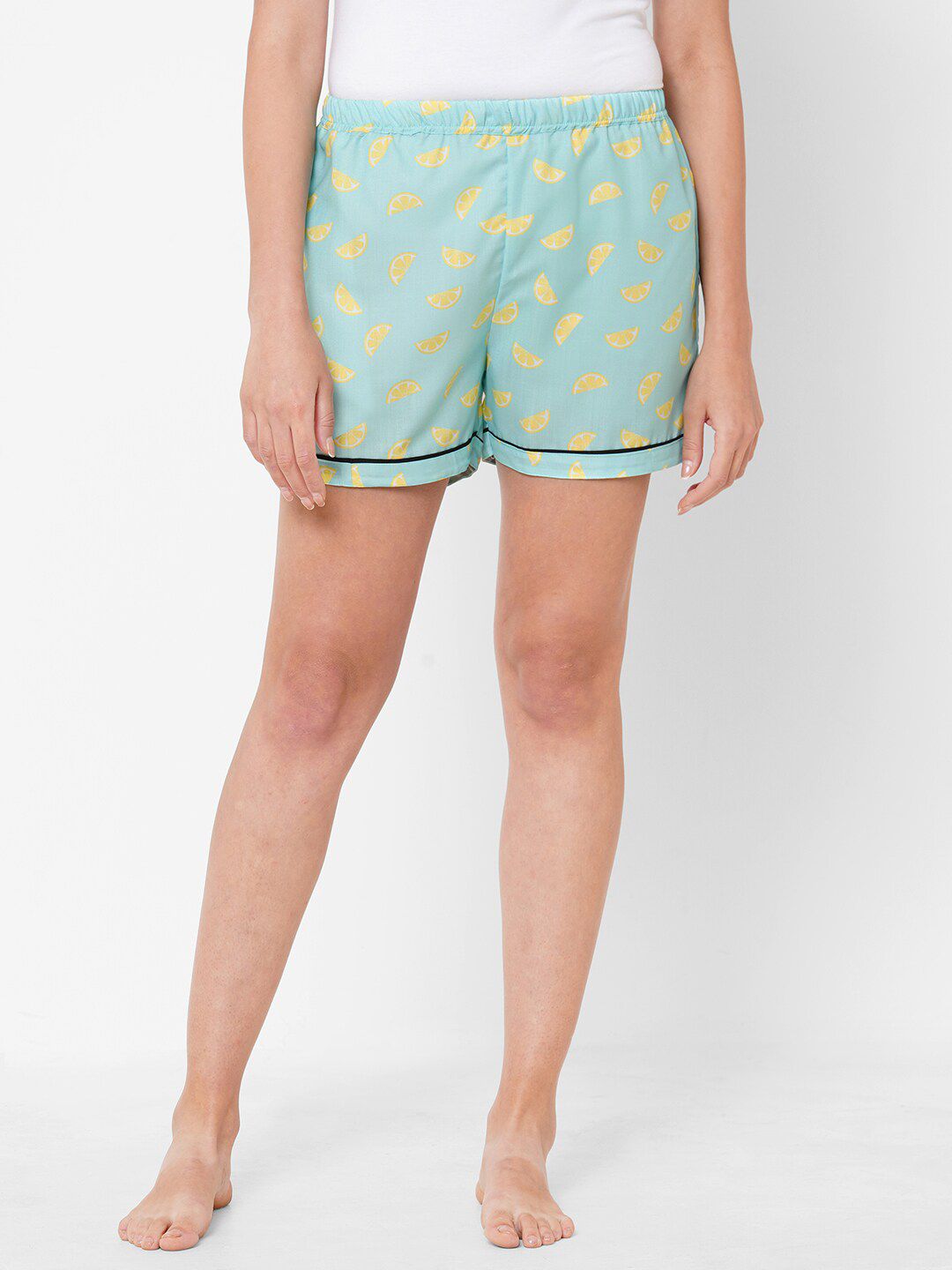 FashionRack Women Blue & Yellow Printed Lounge Shorts Price in India