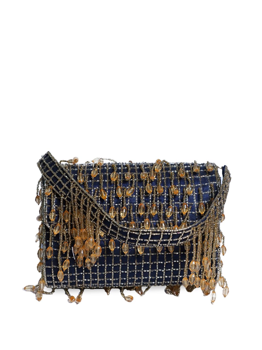 Swisni Navy Blue Geometric Oversized Bucket Sling Bag Price in India