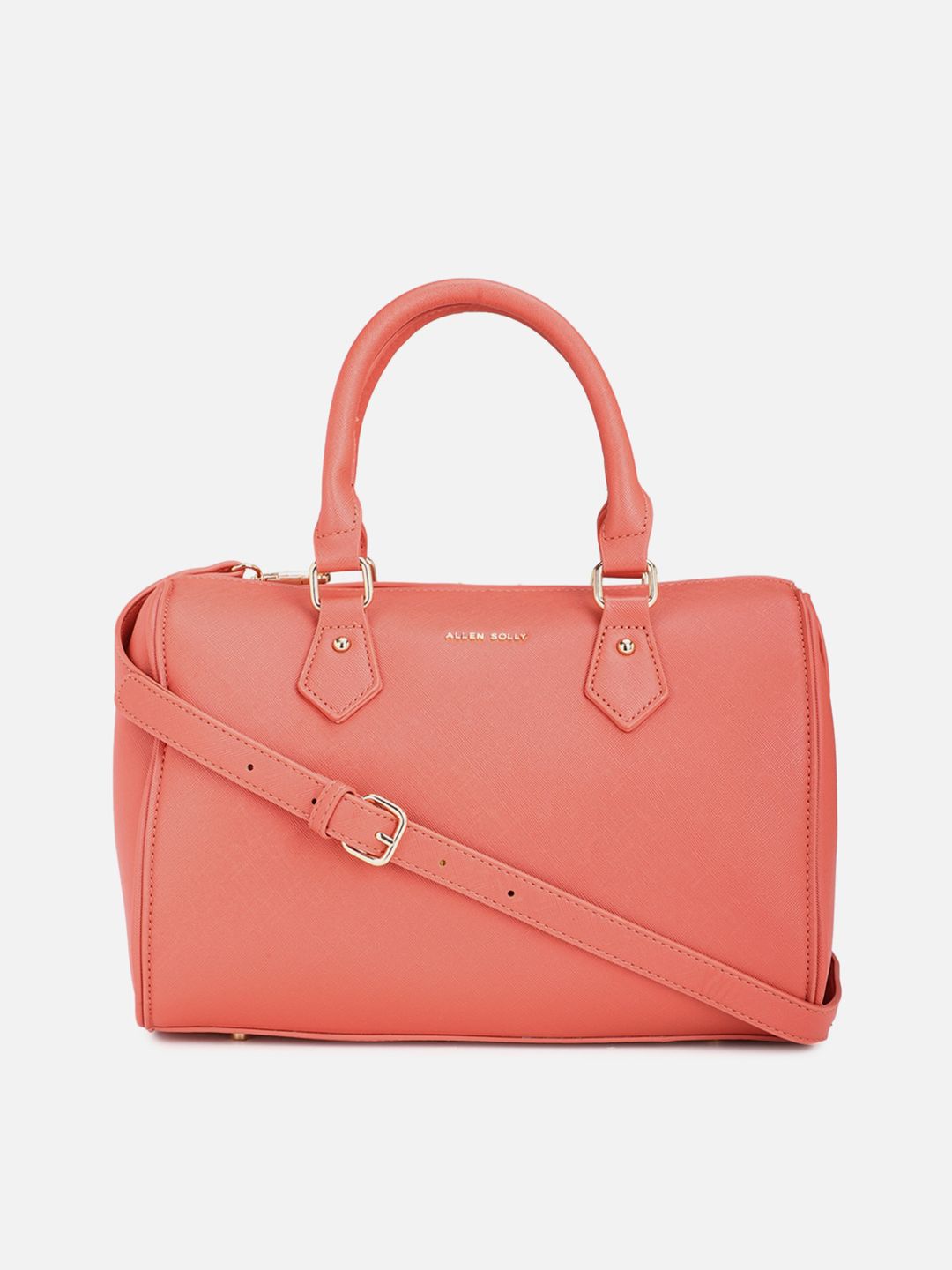 Allen Solly Woman Peach-Coloured PU Oversized Bowling Handheld Bag with Tasselled Price in India