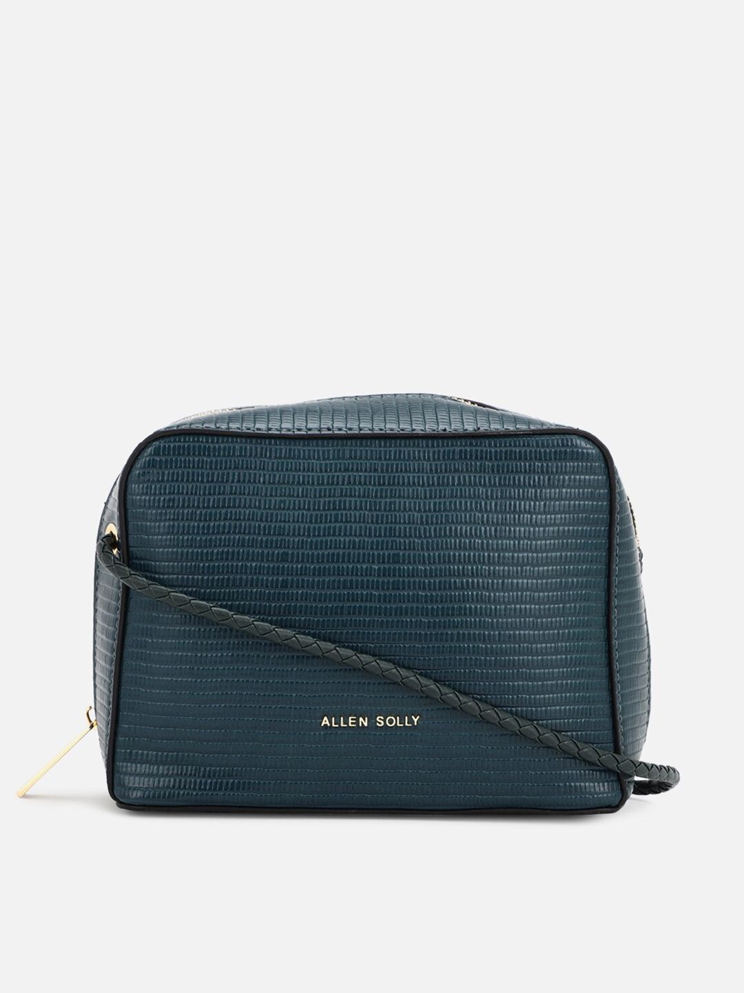 Allen Solly Woman Navy Blue Textured PU Structured Sling Bag Price in India