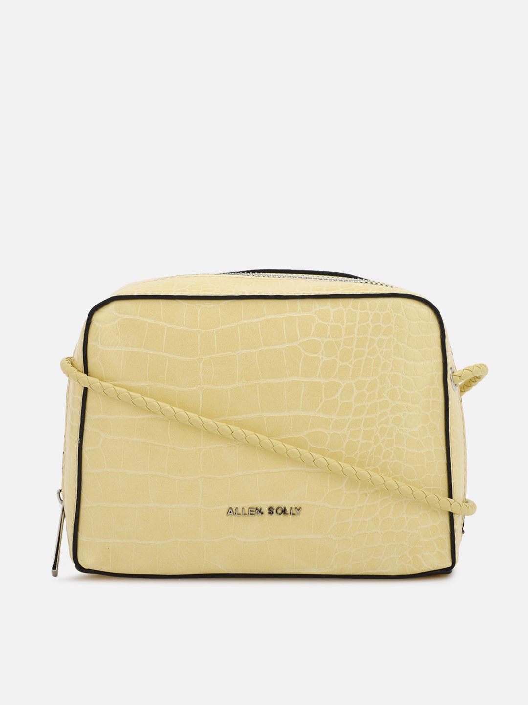 Allen Solly Woman Yellow Animal Textured PU Structured Sling Bag with Fringed Price in India