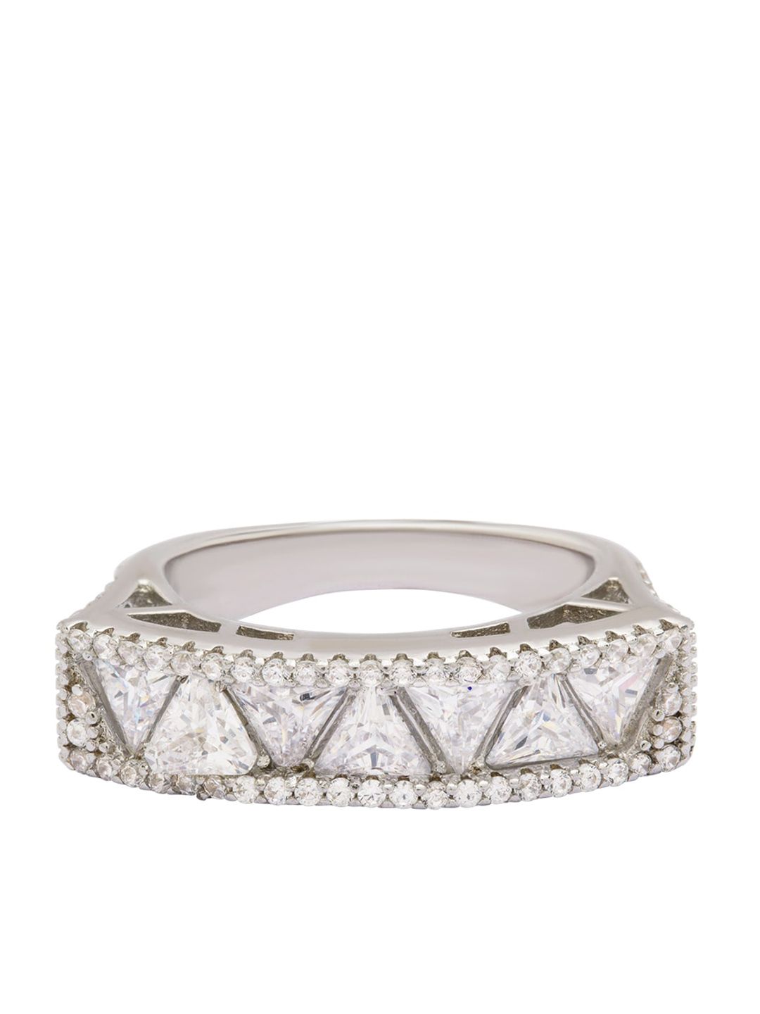 ANAYRA 925 Sterling Silver Silver-Toned White AD-Studded Finger Ring Price in India