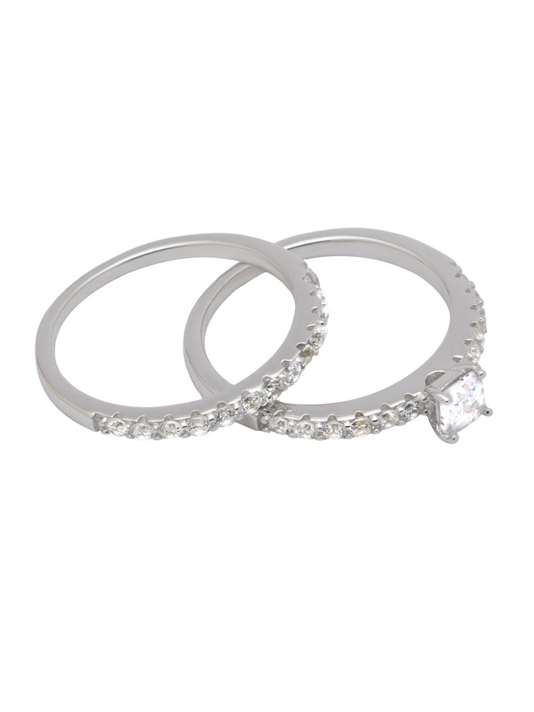 ANAYRA Set Of 2 White Stone Studded Silver Finger Ring Price in India