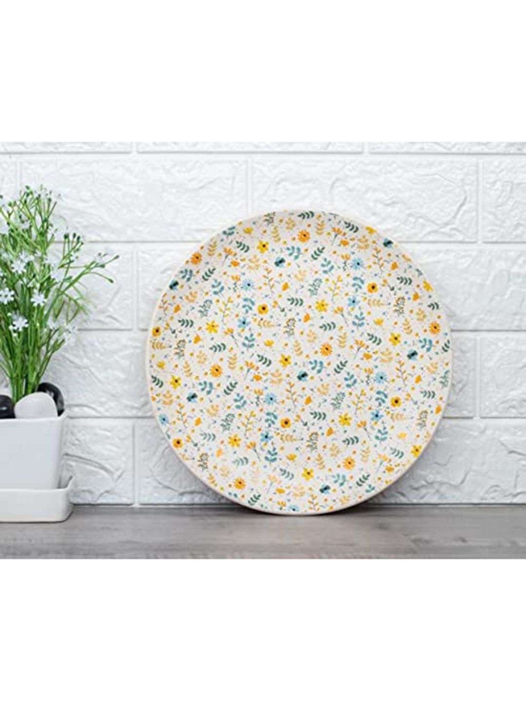 Femora Set of 4 White & Blue Floral Printed Ceramic Matte Plates Price in India