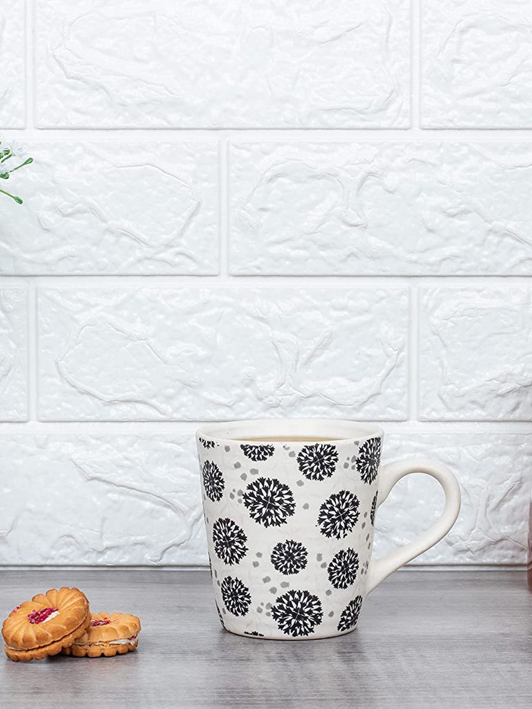 Femora White Floral Printed Stoneware Matte Mugs Set of Cup Price in India
