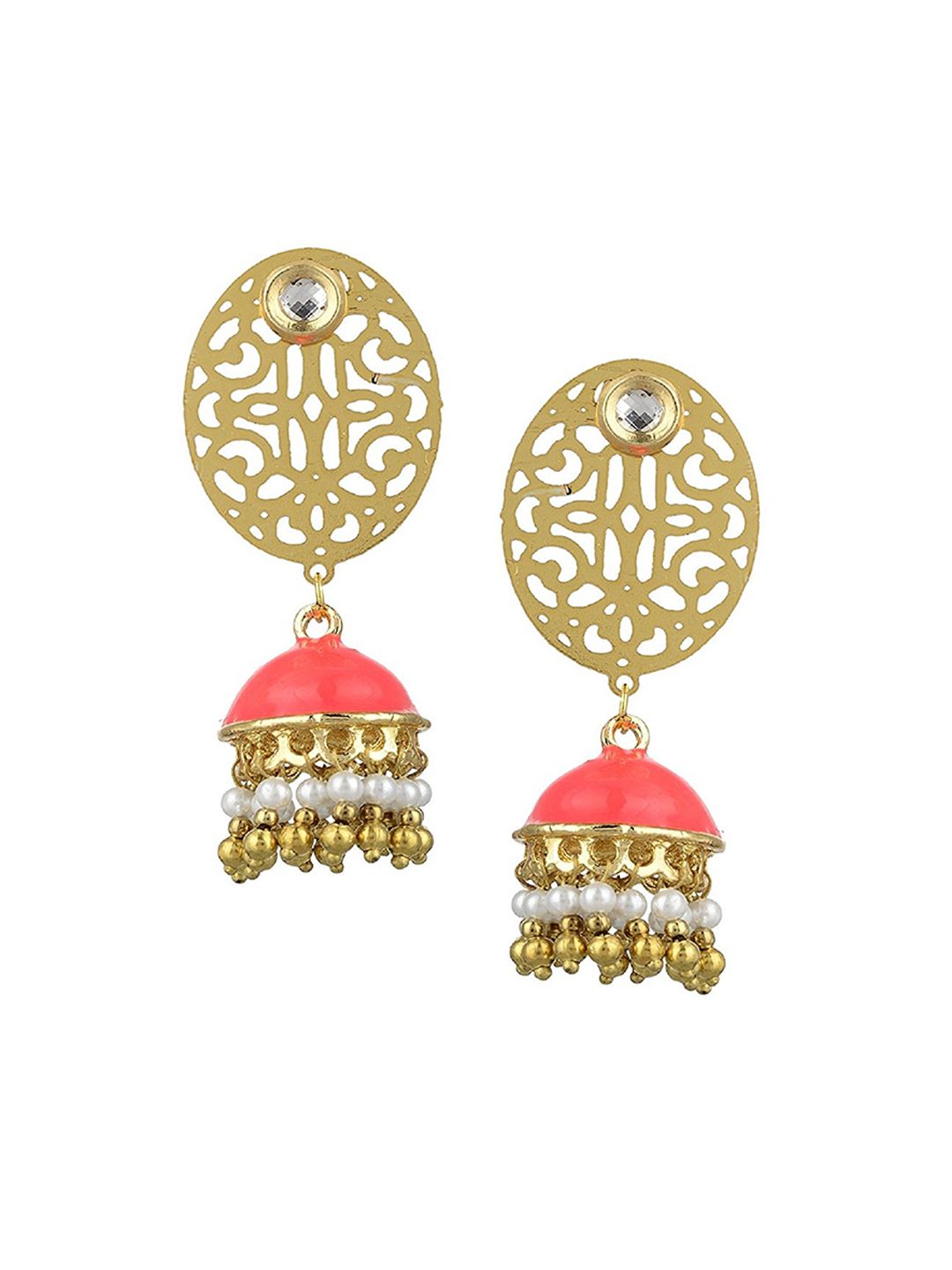 Kshitij Jewels Pink Contemporary Jhumkas Earrings Price in India