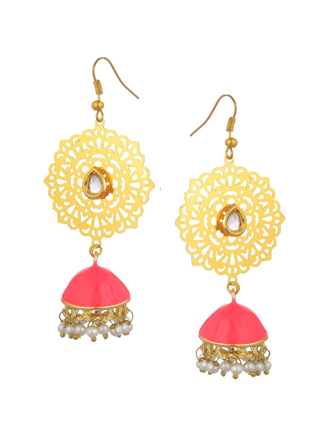 Kshitij Jewels Pink Contemporary Jhumkas Earrings Price in India