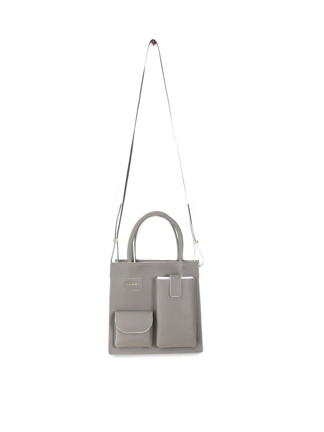 IMMRI Grey Leather Structured Handheld Bag Price in India