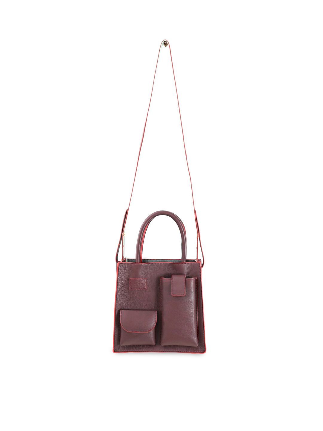 IMMRI Burgundy Leather Structured Handheld Bag Price in India