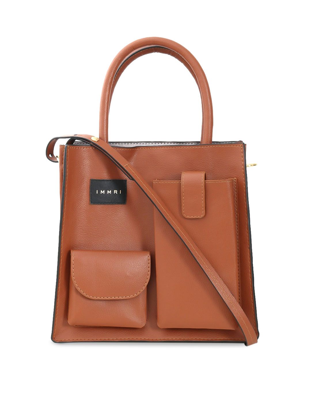 IMMRI Tan Leather Structured Handheld Bag Price in India