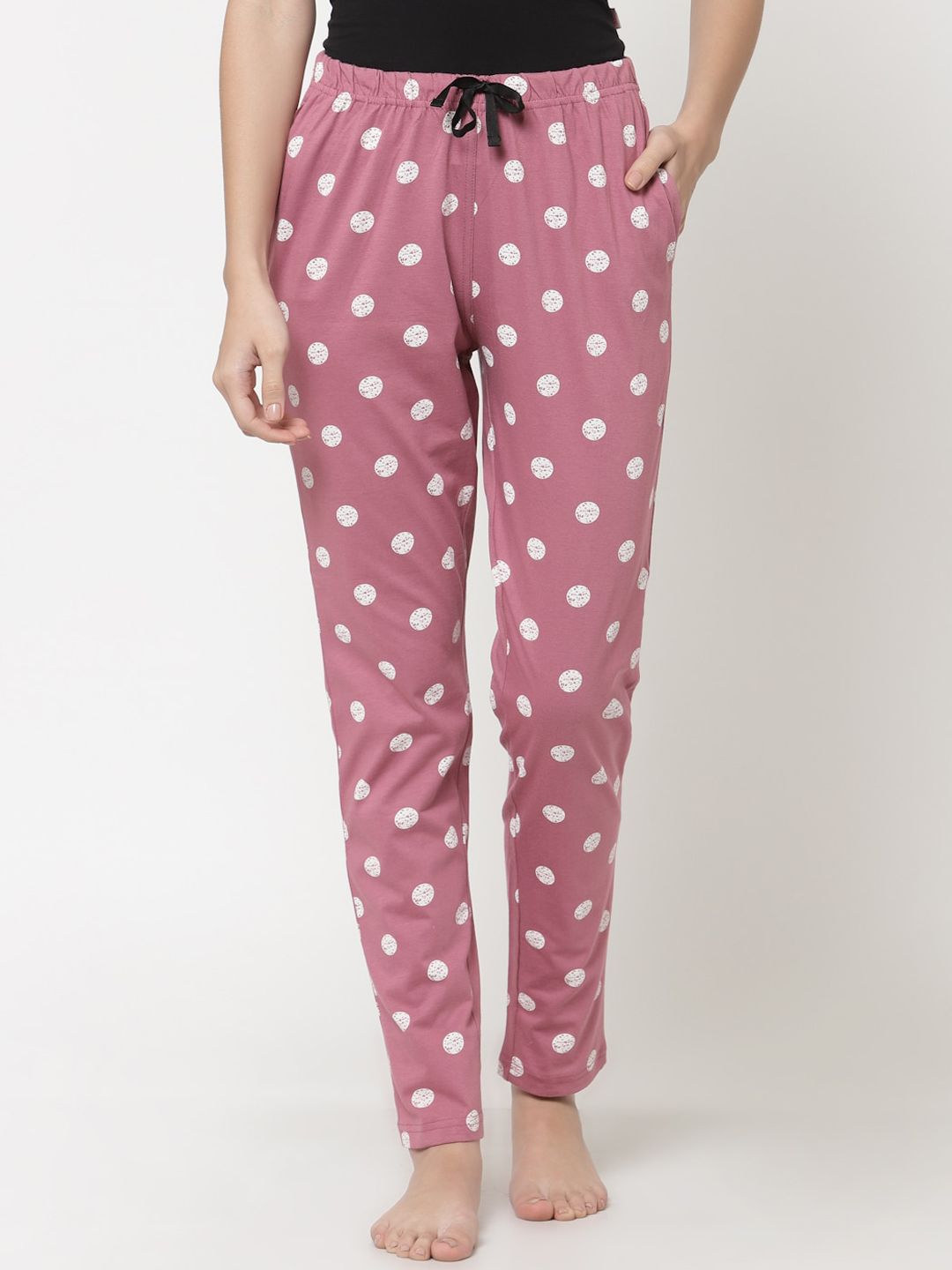 Sweet Dreams Women Mauve  & White Printed Cotton Lounge Pants Price in India