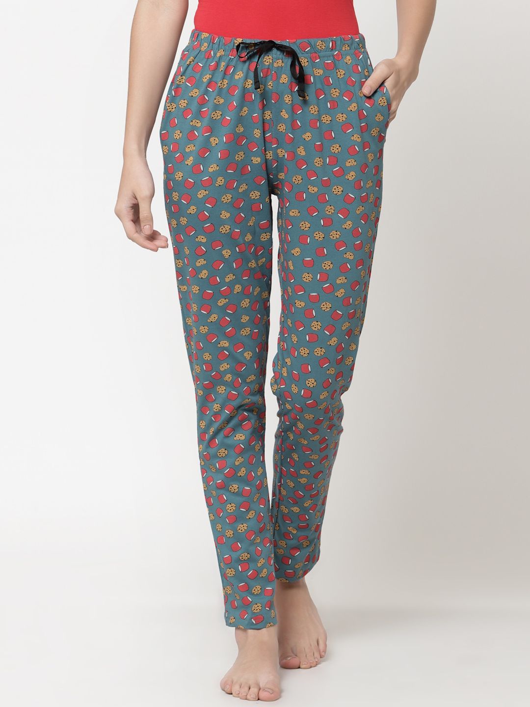 Sweet Dreams Women Blue Graphic Print Cotton Lounge Pants Price in India