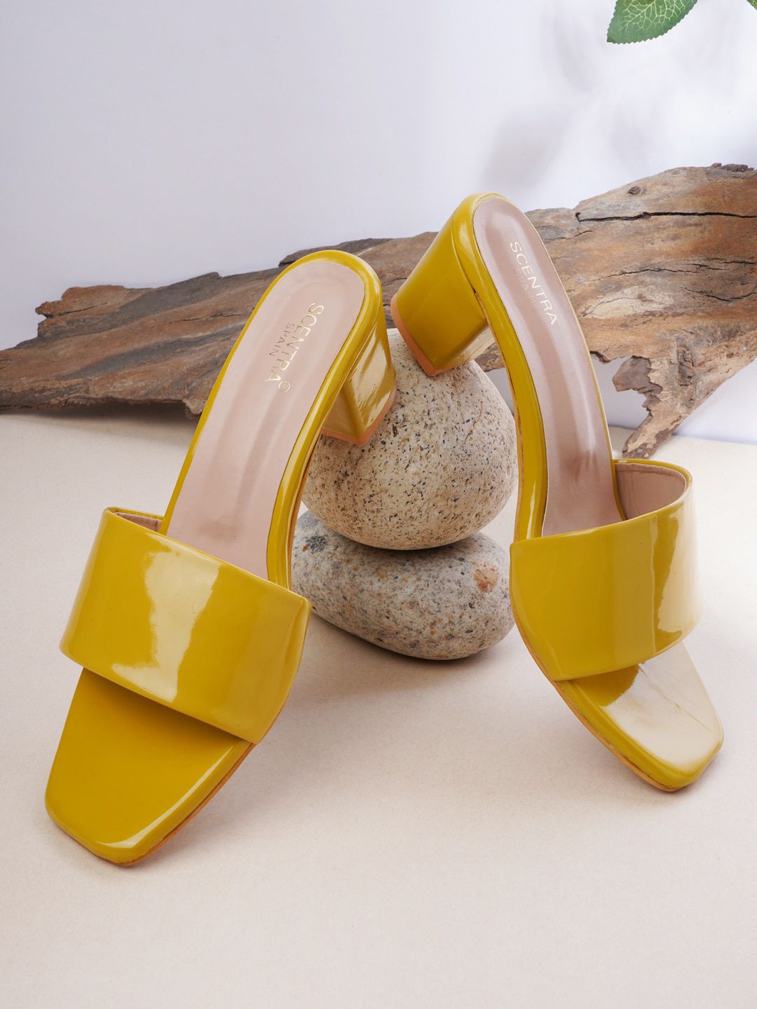 SCENTRA Mustard Printed Block Pumps with Bows Price in India