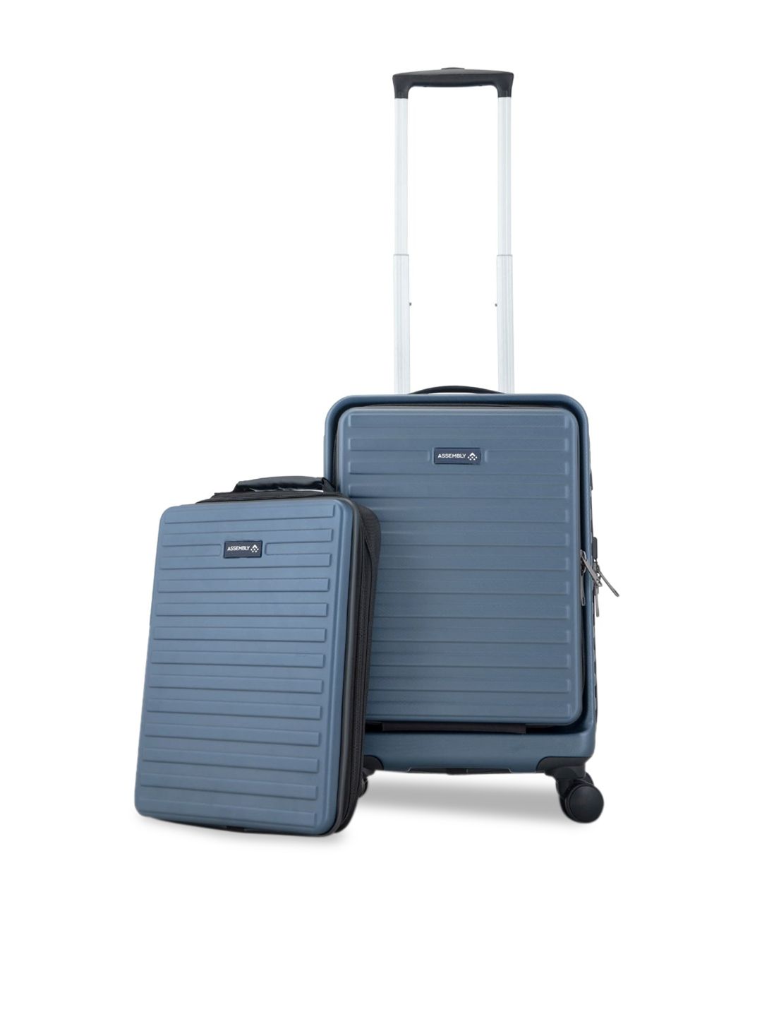 Assembly Set Of 2 Blue Textured Hard Sided Trolley Bag with Hard Shell Laptop Backpack Price in India