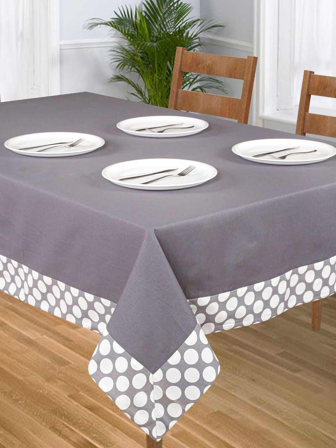 SHADES of LIFE Grey & White Printed Rectangle Cotton Table Cover Price in India