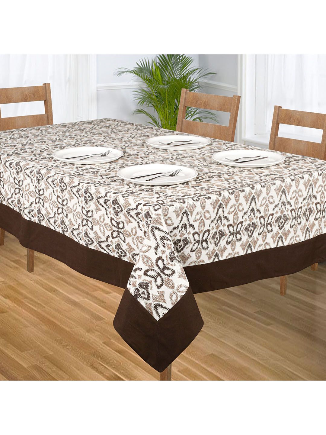SHADES of LIFE  Brown & White Printed Cotton 6-Seater Table Covers Price in India