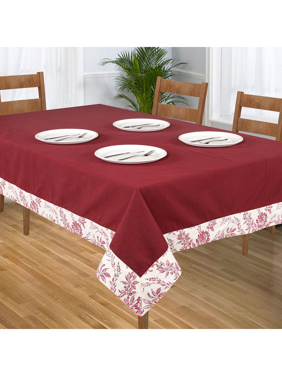 SHADES of LIFE Maroon Solid 6-Seater Rectangle Cotton Table Cover Price in India