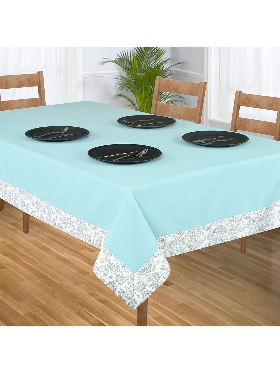 SHADES of LIFE Blue Solid Cotton 6 Seater Table Covers Price in India