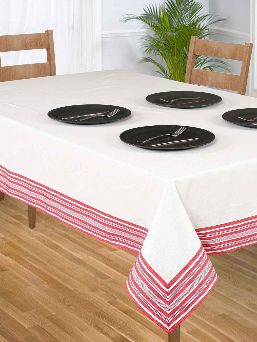 SHADES of LIFE  White & Pink Striped Cotton Table Covers Price in India