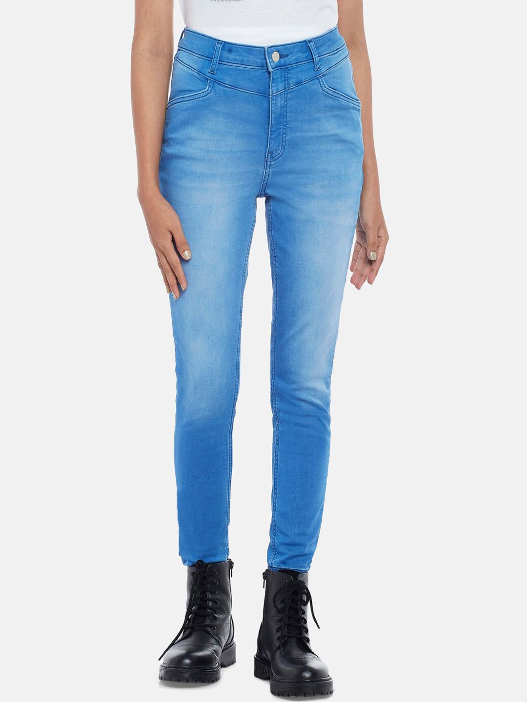 SF JEANS by Pantaloons Women Blue Skinny Fit High-Rise Light Fade Jeans Price in India