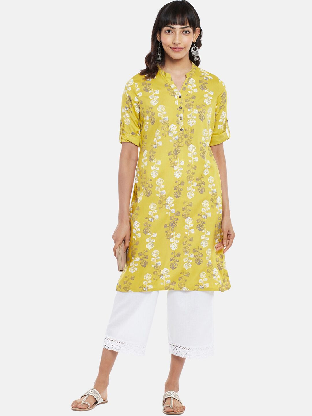 RANGMANCH BY PANTALOONS Women Yellow Floral Printed Kurta Price in India