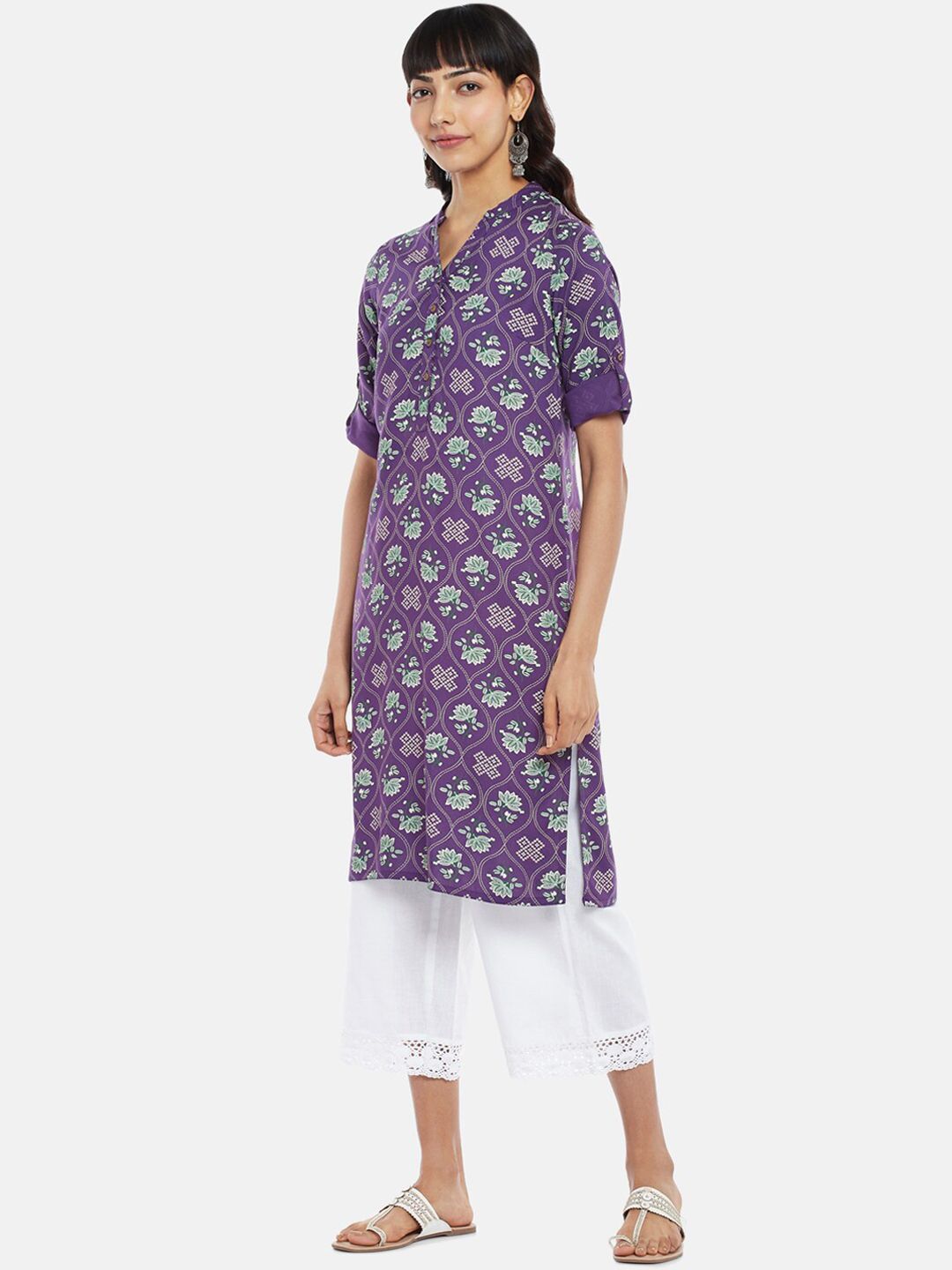 RANGMANCH BY PANTALOONS Women Purple Floral Printed Thread Work Pathani Kurta Price in India
