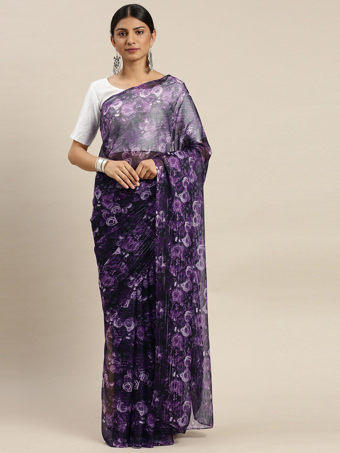 AVANSHEE Purple Floral Zari Saree Price in India
