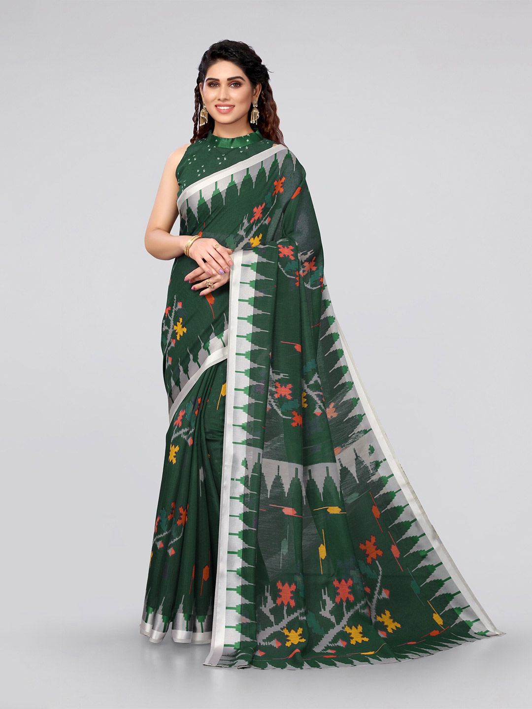 MIRCHI FASHION Green & White Saree