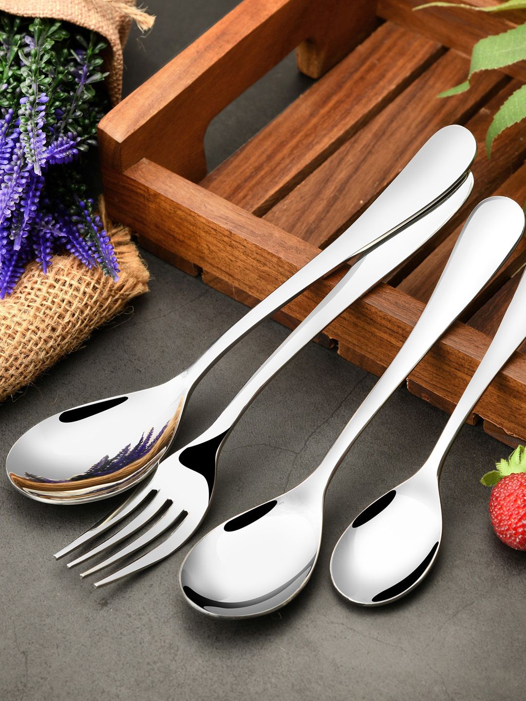 FNS Set of 24 Silver -Toned Stainless Steel Mixed Cutlery Set Price in India