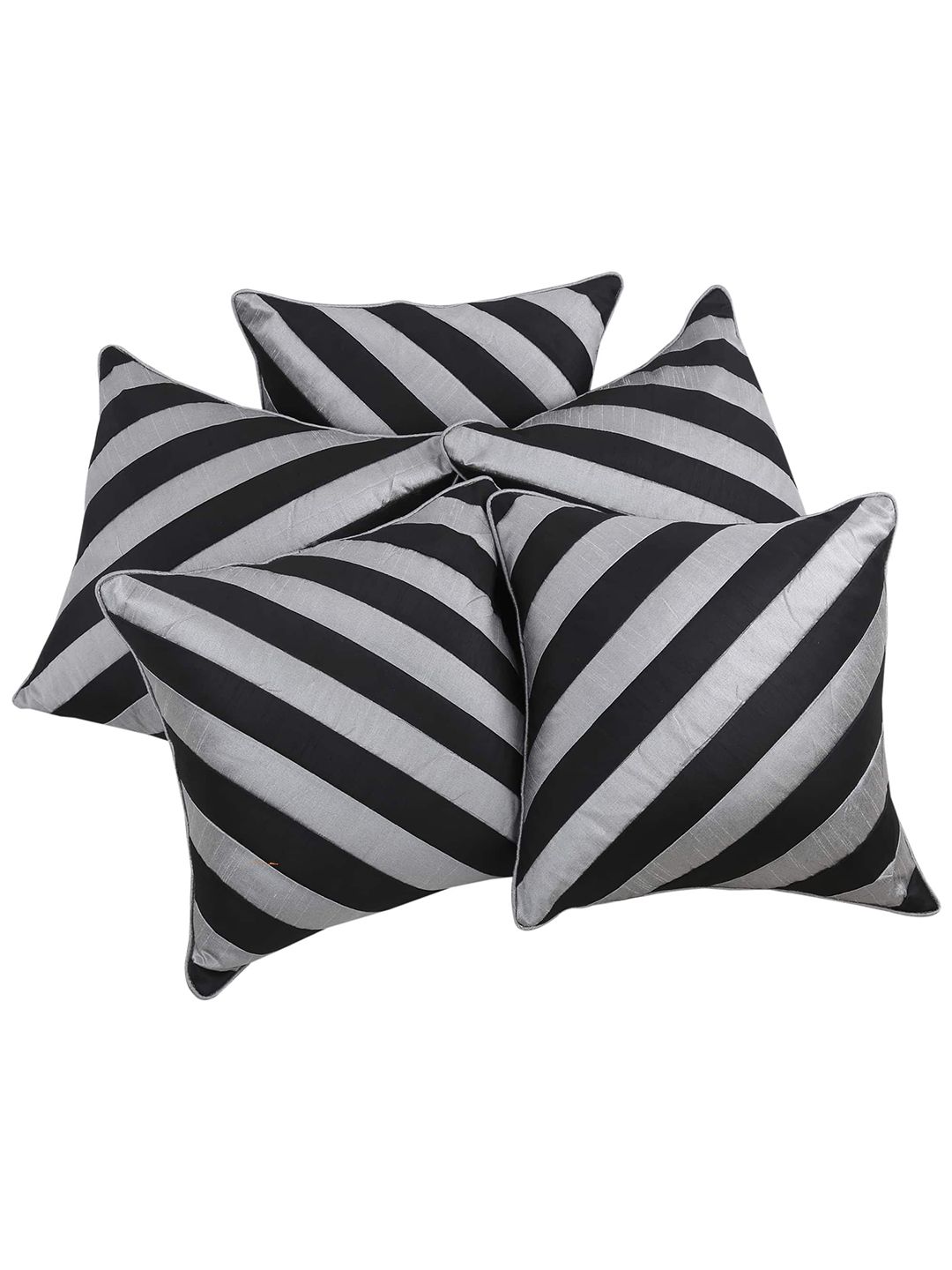 Clasiko Black & Grey Set of 5 Striped Square Cushion Covers Price in India