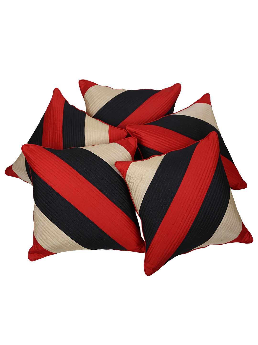Clasiko Red & Black Set of 5 Striped Square Cushion Covers Price in India