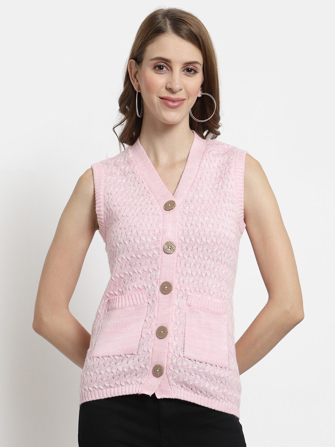 Kalt Women Pink Cable Knit Cardigan Price in India