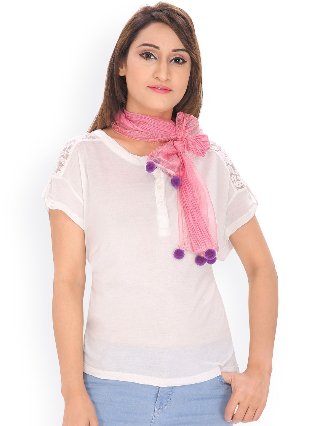 Anekaant Pink Striped Scarf Price in India