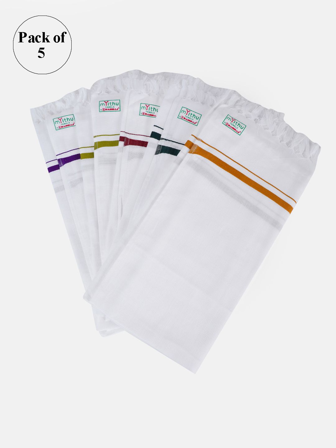 Ramraj Pack Of 5 White Solid Cotton Bath Towel Price in India