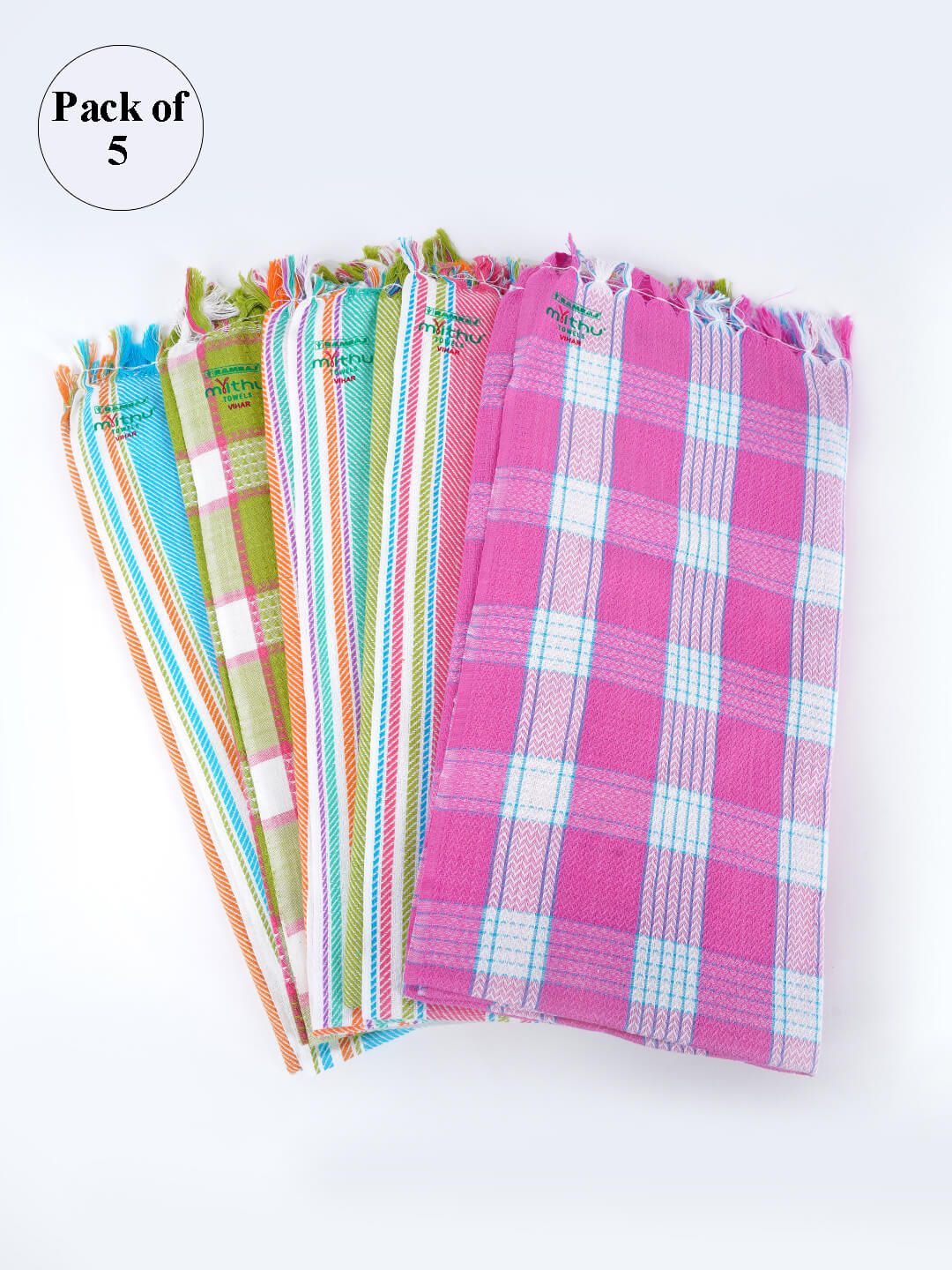 Ramraj Adults Pack Of 5 Multicolor Striped 150GSM Printed Cotton Bath Towels Price in India