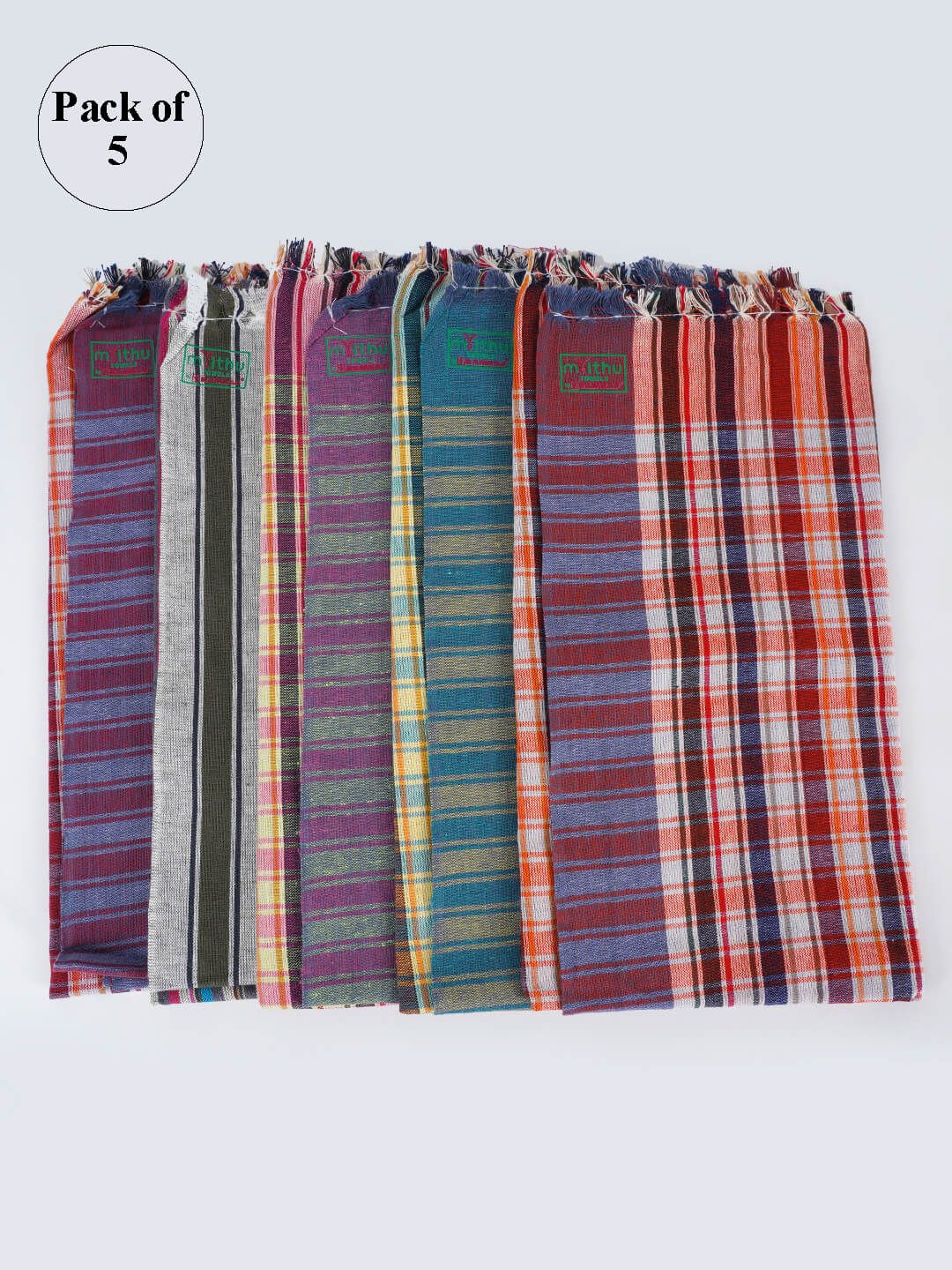 Ramraj Pack Of 5 Checked Pure Cotton Bath Towels Price in India