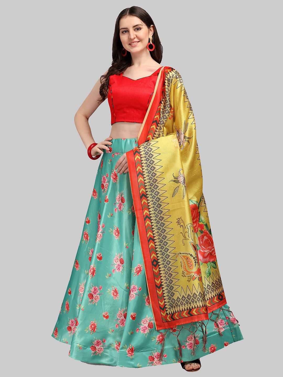 Fashion Basket Blue Semi-Stitched Lehenga & Unstitched Blouse With Dupatta Price in India