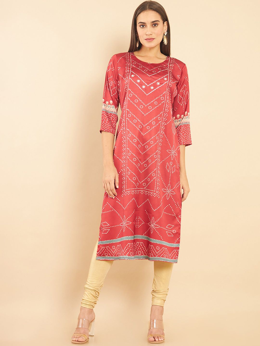 Soch Women Red Geometric Printed Flared Sleeves Kurta Price in India