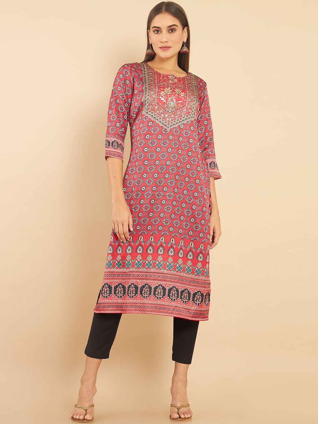 Soch Women Red Geometric Printed Kurta