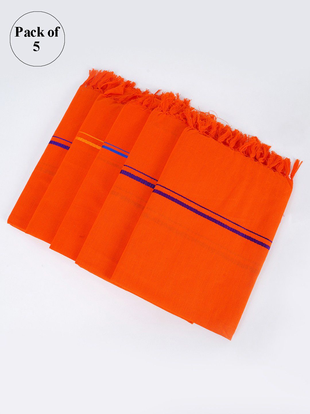 Ramraj Pack of 5 Orange Striped Cotton 150 GSM Towel Set