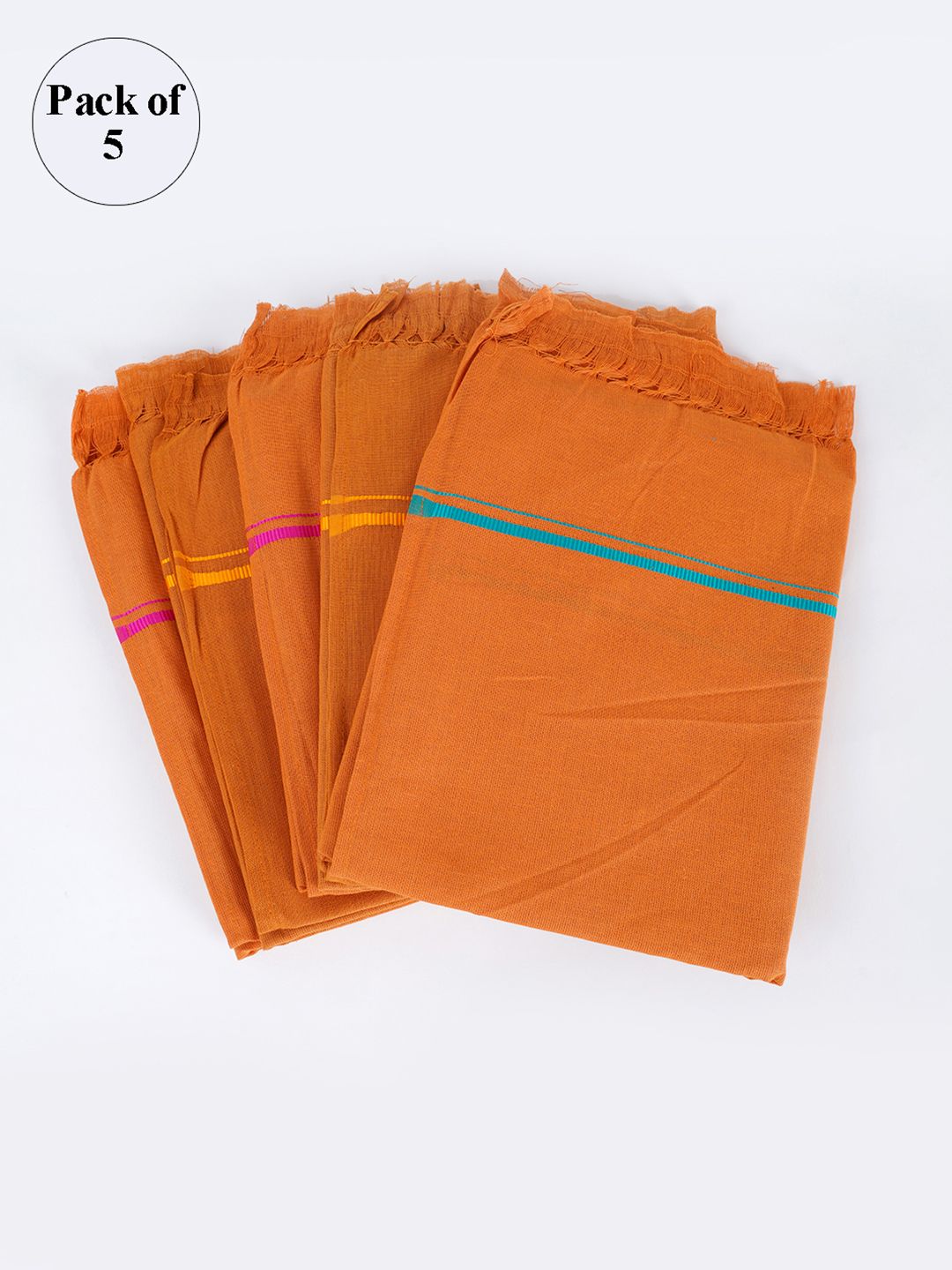 Ramraj Pack of 5 Orange Solid Cotton Towel Set Price in India