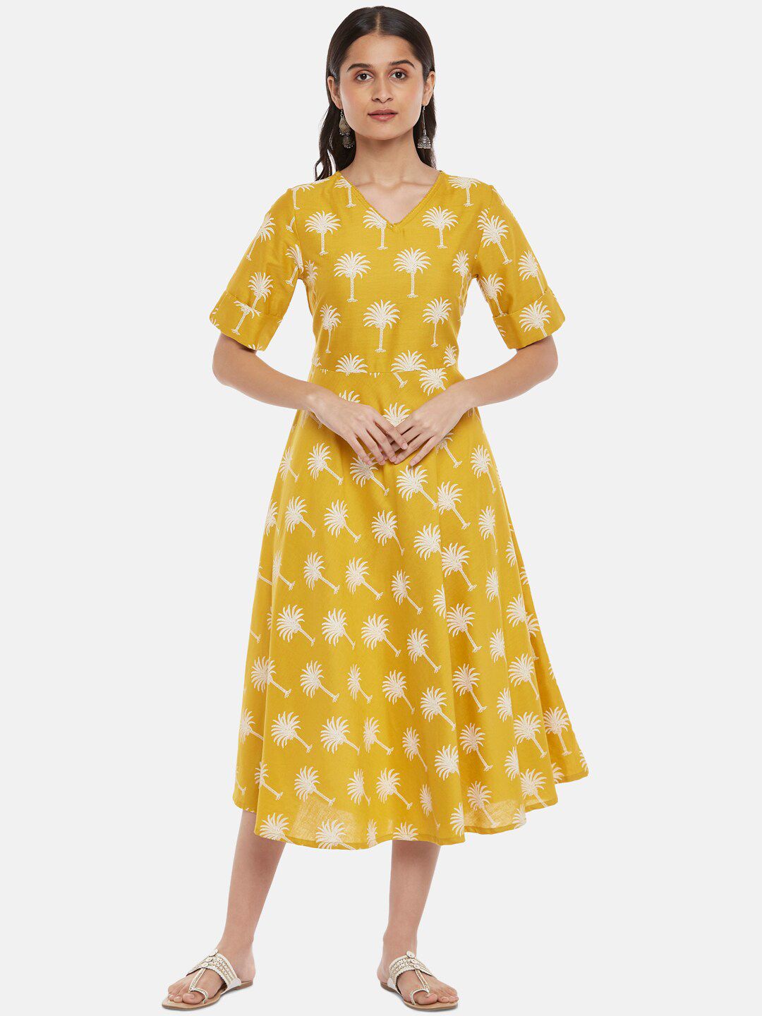 AKKRITI BY PANTALOONS Yellow Belted Midi Dress Price in India