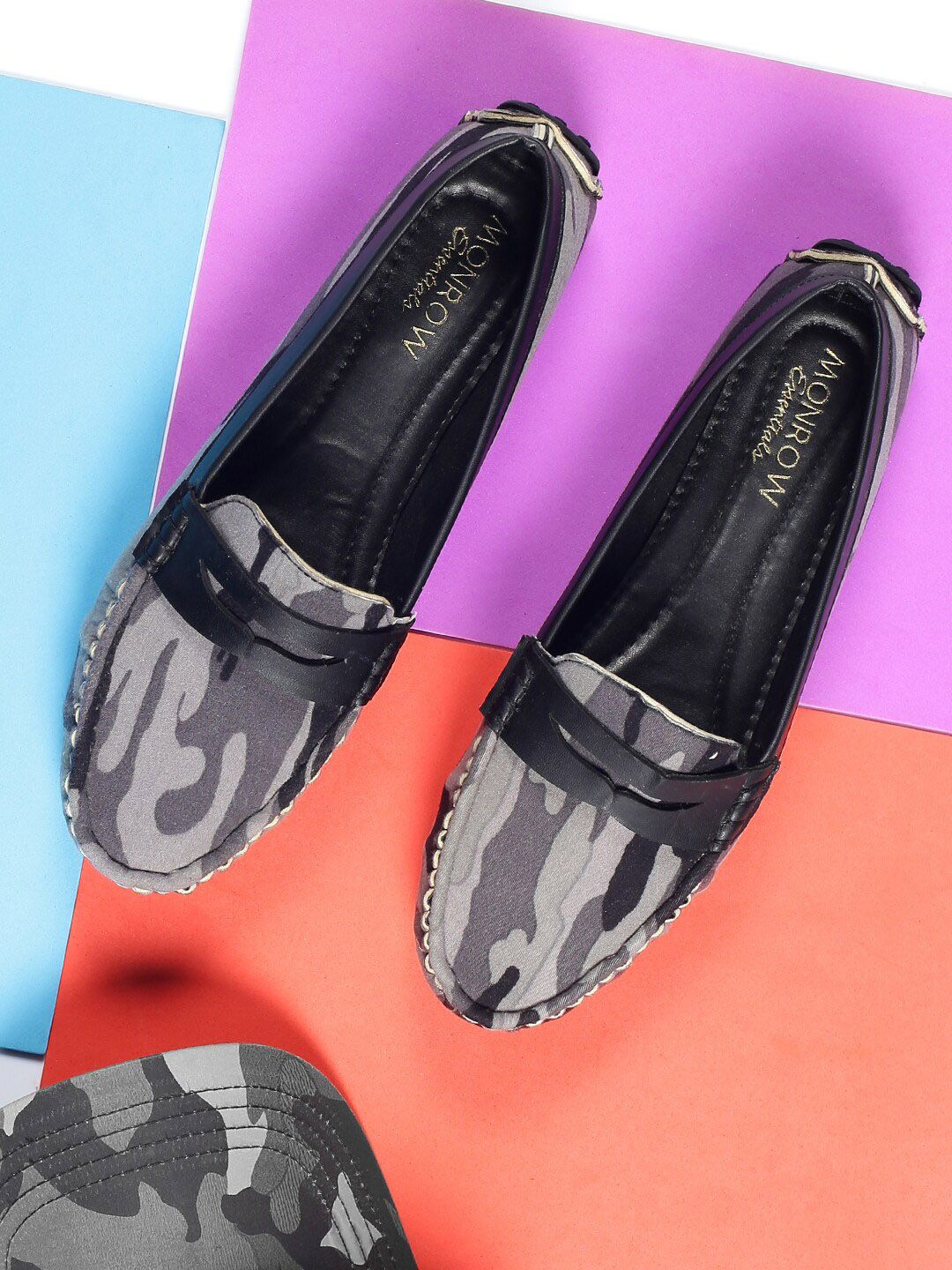 Monrow Women Black Printed Ballerinas with Laser Cuts Flats Price in India