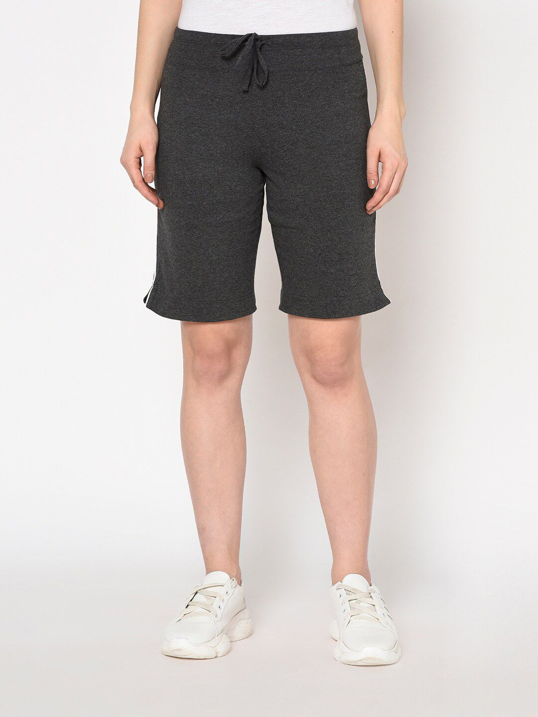 NEWRIE Women Charcoal Solid Lounge Shorts Price in India