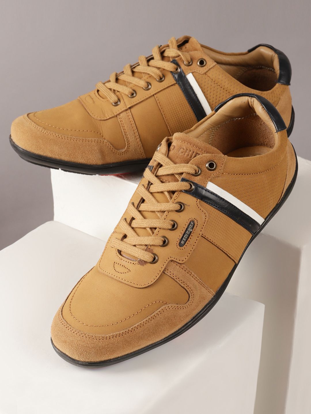 Buy Red Chief Men Brown Striped Leather Sneakers - Casual Shoes