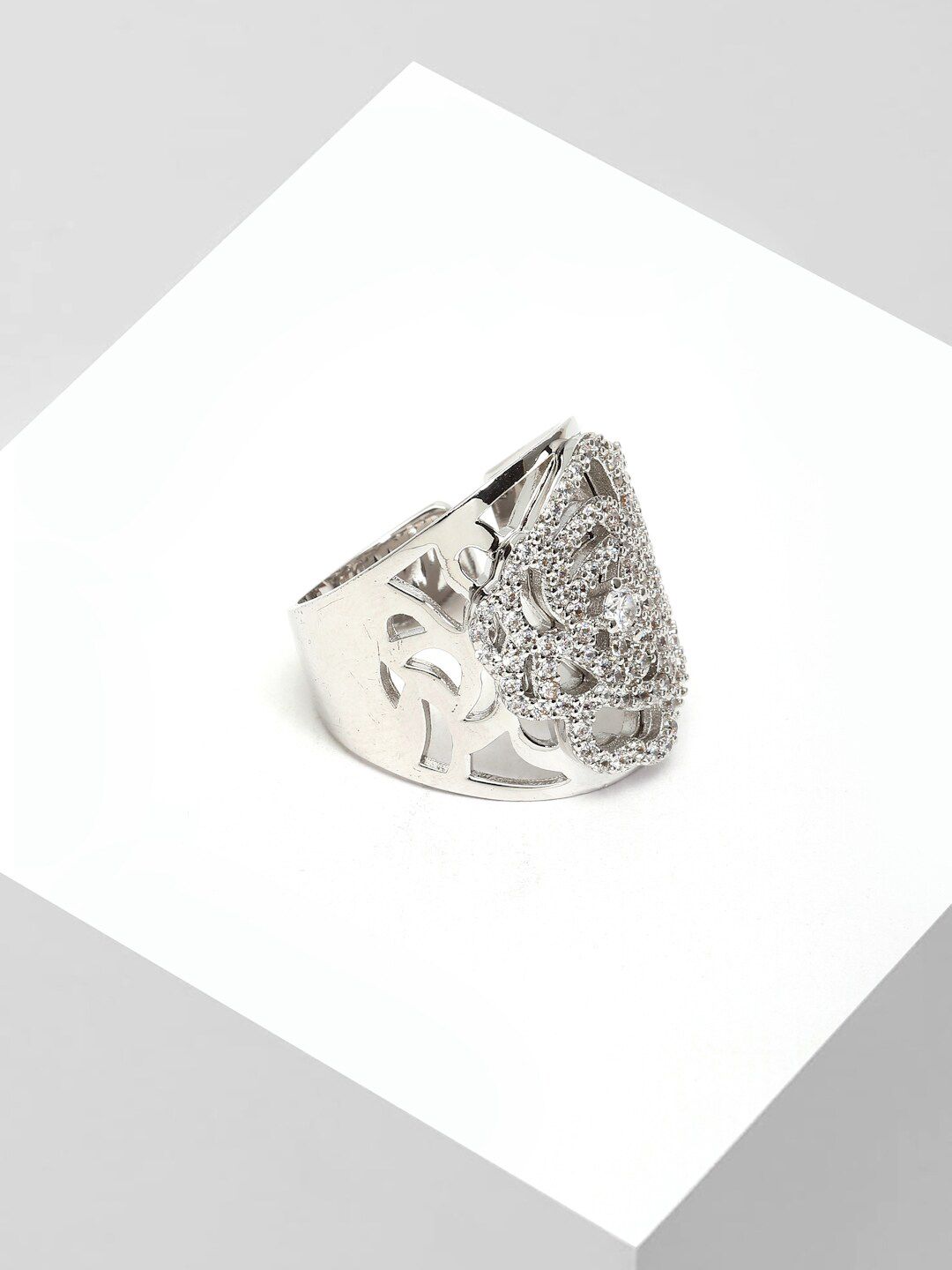 AVANT-GARDE PARIS Silver-Plated White Crystals-Studded Finger Ring Price in India