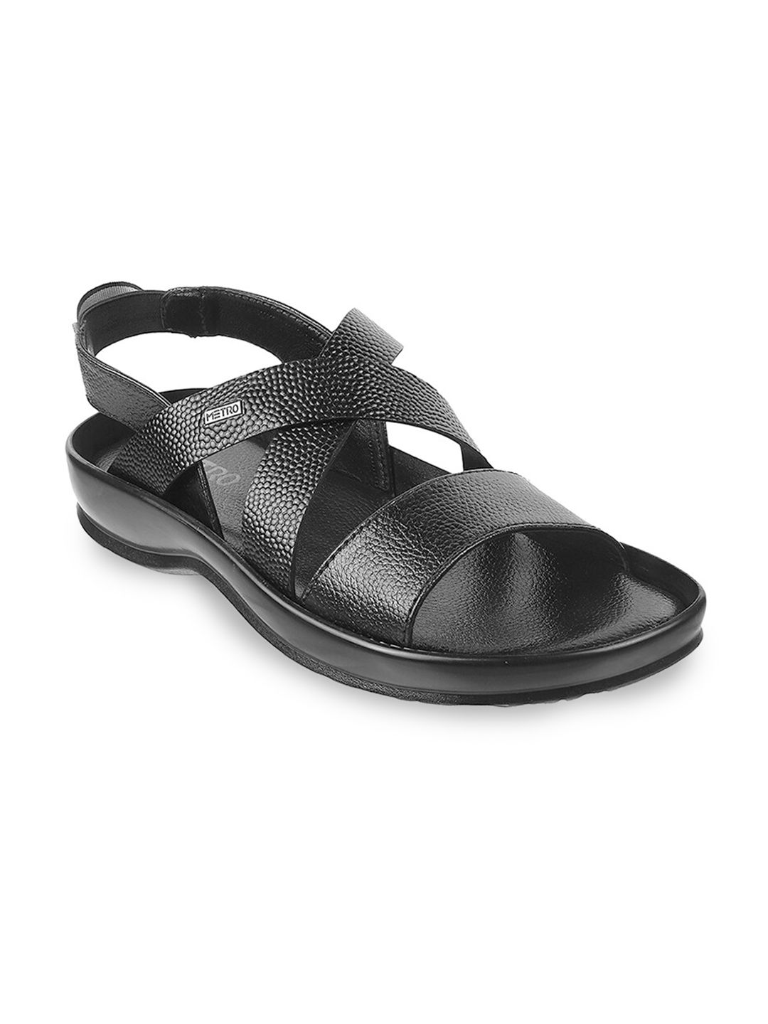 Metro Men Black Leather Comfort Sandals