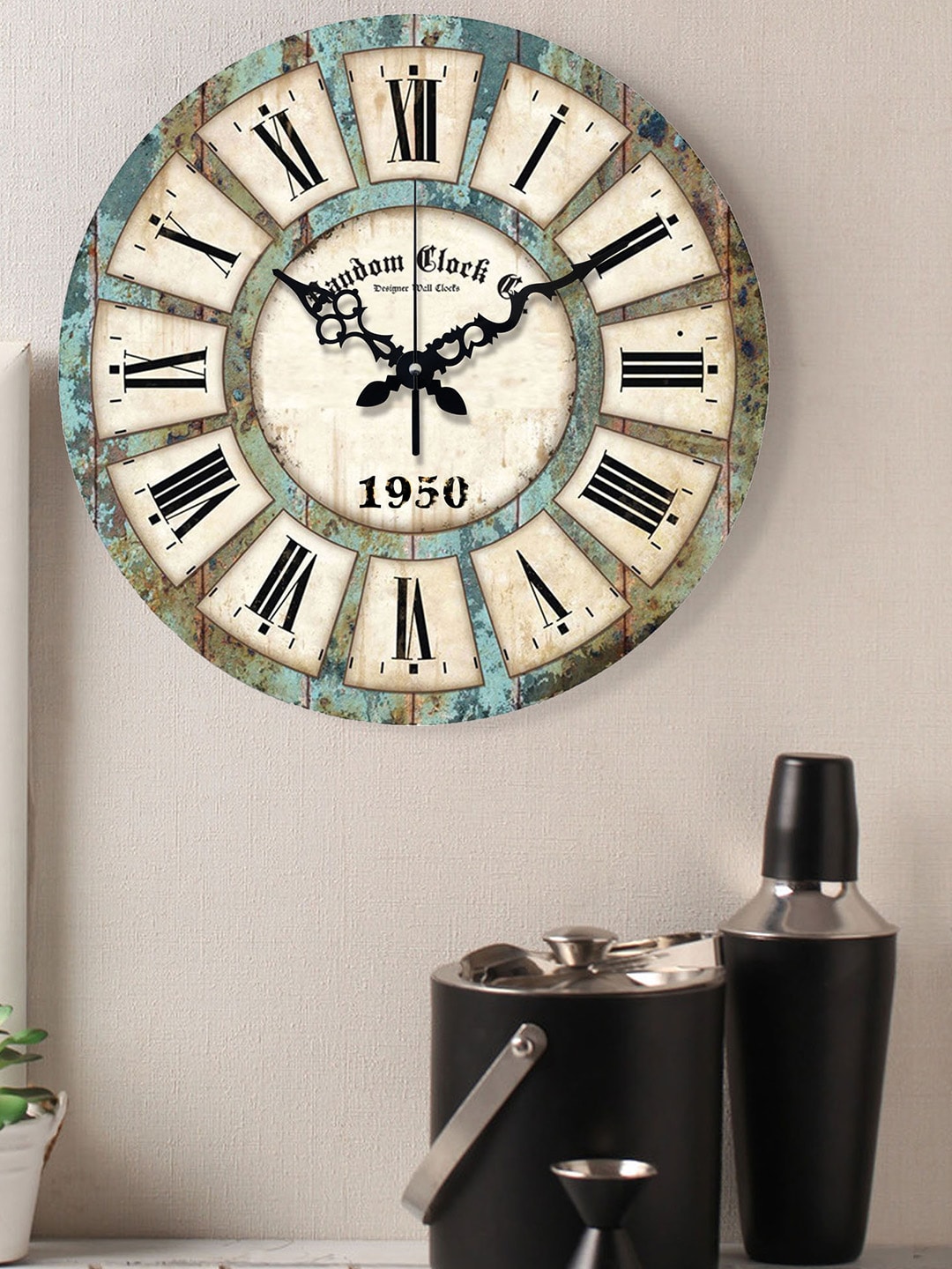 RANDOM Cream-Coloured & Blue Dial Wooden Analogue Wall Clock Price in India